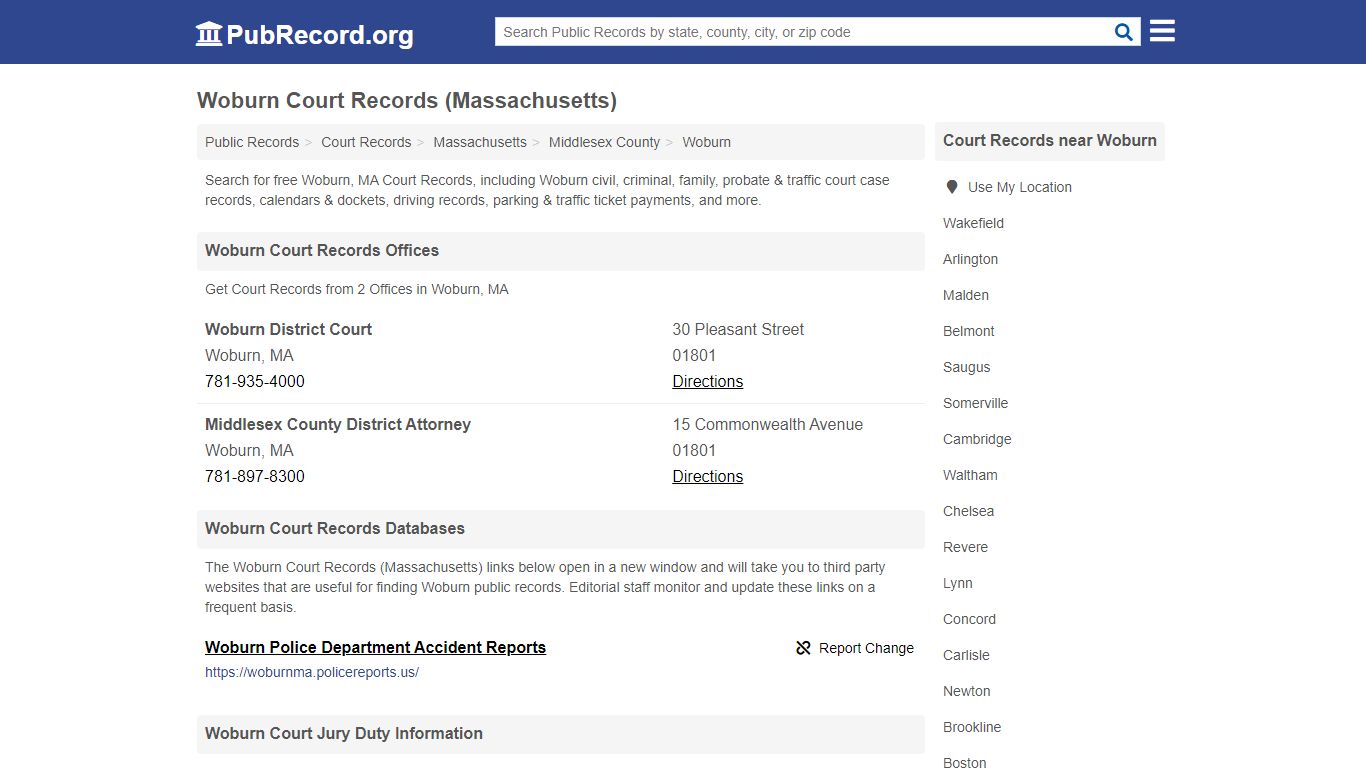 Free Woburn Court Records (Massachusetts Court Records)