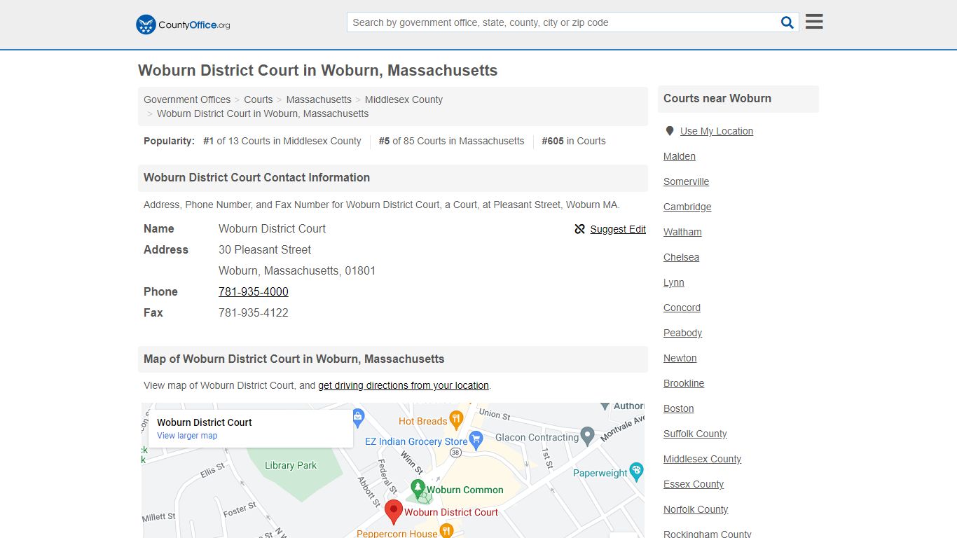 Woburn District Court - Woburn, MA (Address, Phone, and Fax)